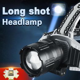 Lampes frontales Super LED lampe frontale puissante USB lampe de poche Rechargeable 1500m phare Zoom boite longue lentille pêche 231117