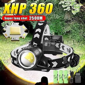 Hoofdlampen Super Krachtige XHP360 Hoofdlamp 36 Core Rechargeab Koplamp Krachtige Zaklamp XHP199 Type C Hoofdlamp Camping Lantaarn HKD230719