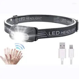 Koplampen USB oplaadbare 5W LED-koplamp 4-modus hoofdlamp Draagbaar minilicht met bewegingssensor
