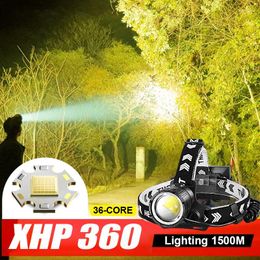 Faros delanteros XHP360 de alta potencia LED de alto brillo USB recargable Zoom IPX4 impermeable faro camping al aire libre trabajo linterna de cabeza