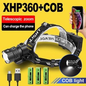 Koplampen XHP360 LED-koplamp Opladen via USB XHP90 Ultra Bright High Power 18650 Waterdicht 231117