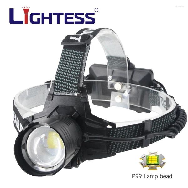 Faros XHP99 Potente faro LED Pesca Super brillante Faro recargable Linterna con zoom 3 modos de iluminación Luz de caza