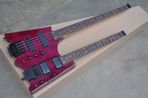 Headless 6 + 4 snaren Double Neck Purple Body Electric Guitar, Palissander Fretboard, Tremolo-systeem, op maat gemaakte services