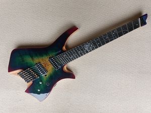 Headless Faned 7 snaren elektrische gitaar met ebony fretboard Special Inlay Ash body