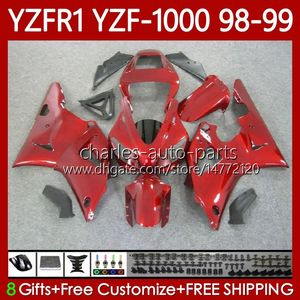 Corps de moto pour Yamaha YZF R 1 1000 CC YZF-R1 YZF-1000 rouge brillant 98-01 Carrosserie 82No.21 YZF R1 YZFR1 98 99 00 01 1000CC YZF1000 1998 1999 2000 2001 Kit de carénage OEM