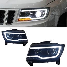 Koplampen 2 STUKS Auto Koplamp Onderdelen Voor Kompas 20 1120 16 Grand Cherokee Gemodificeerde LED-lampen Koplampen DRL Dual Projector Facelift