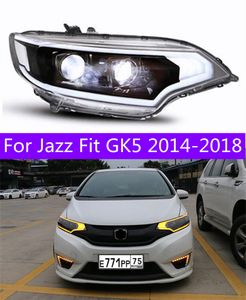 Phares Toutes les lumières LED pour Jazz Fit 20 14-20 18 GK5 LED Guide d'assemblage de phares dynamiques automatiques DRL RHD et LHD Version accessoires de lentille Bicofal