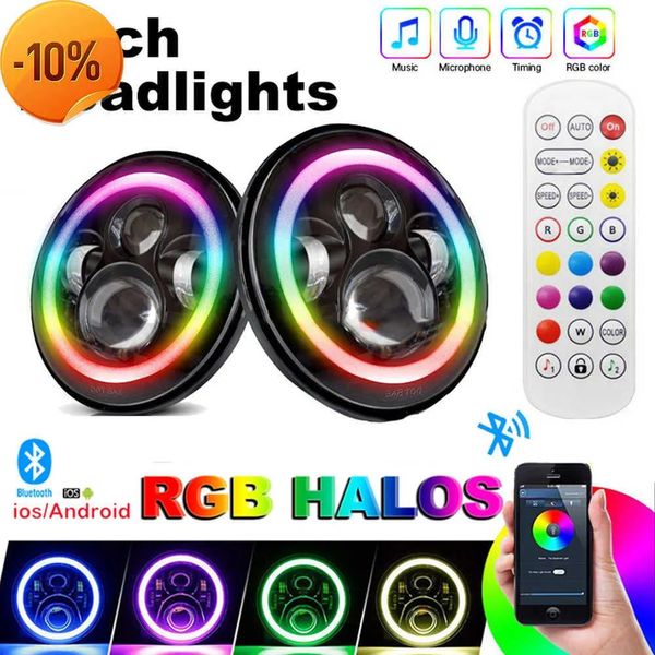 Phares Nouveau 7 pouces phare LED Rgb multicolore oeil d'ange Drl Halo anneau lumineux pour Jeep Wrangler Jk Tl Lj illimité 50W livraison directe