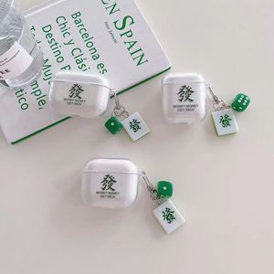 Cojines de auriculares para AirPods 1 2 3 Pro patrón de letras chinas transparentes accesorios de auriculares moda Mahjong dado colgante Shell nuevo