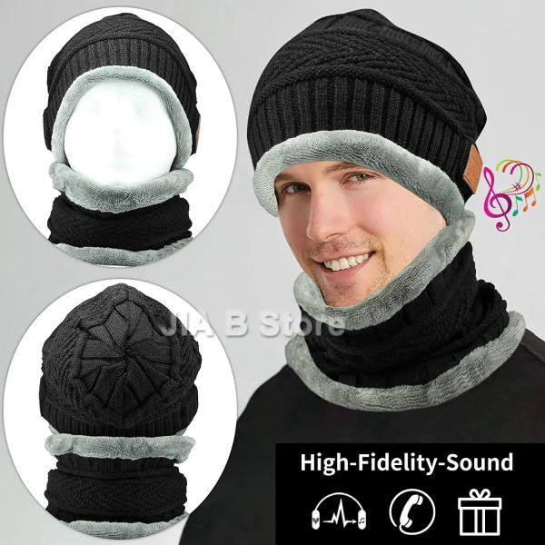 Auriculares/auriculares 2 IN1 Bluetooth Beanie Music Sombrá con auriculares Bluetooth, sombrero de vellón de punto cálido invernal con bufanda para deportes al aire libre libres