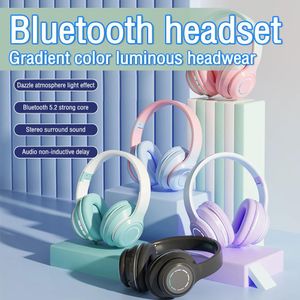 Casque/casque 2023 casque sans fil dégradé couleur Bluetooth casque LED lumière musique écouteur avec micro pour iphone enfants cadeaux de noël