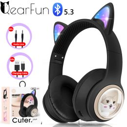 Hoofdtelefoon/headset Zwart roze Bluetooth -hoofdtelefoon Cat Ear -hoofdtelefoon Girl Gifts RGB Licht draadloze hoofdtelefoons met Microfoon Music Helmet Headset