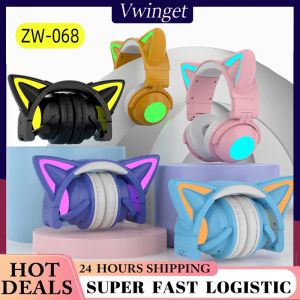 Hoofdtelefoon/headset schattige kattenoor draadloze Bluetooth -hoofdtelefoon 7.1 Stereo Music Gaming Headset Girls Kids Gift oortelefoon met besturingslichtmicrofoon