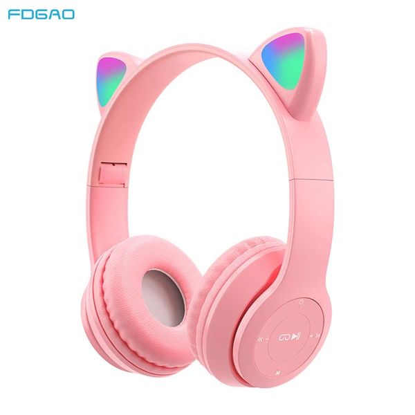 Casque/Casque Oreilles de Chat Mignonnes Casque sans Fil Bluetooth Casque Stéréo Pliable Écouteur avec Microphone Musique Enfant Fille Cadeau Support Carte TF