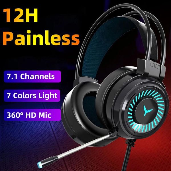 Headphone / Headset Gaming HeadSesets Gamer Heaphones 7.1 Surround Sound Streada Wired Microphone Microphone Colorful Light PC Game Game Game