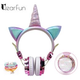 Headphone / Headset Kids Headphones Diamond Unicorn Wired Headphones With Microphone Girls Music Phones Headset for Children Daughter Kids Gifts
