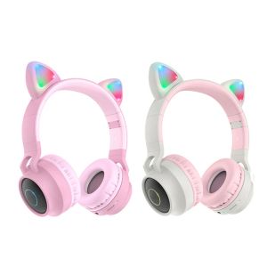 Auriculares/auriculares LED Cat Auriculares Cancelación de ruido Bluetooth 5.0 Adultos y niños Soporte de auriculares TF TF Radio FM con micrófono Wireless+Wired