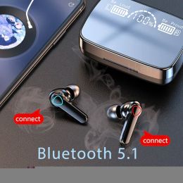 Hoofdtelefoon / headset M19 Bluetooth draadloze headset 5.3 Bluetooth-oortelefoon IPX5 waterdichte headsets met microfoon HiFi Stereo Muziek-oordopjes voor alle telefoons