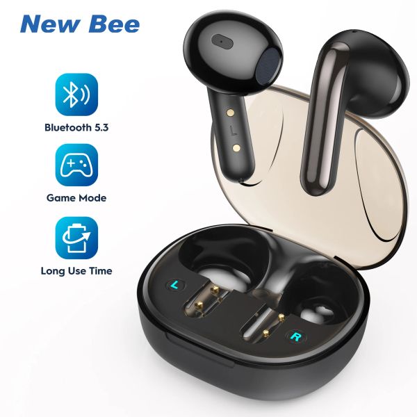 Auriculares/Auriculares New Bee X6 Auriculares Bluetooth V5.3 TWS Auriculares inalámbricos Juego Música Auriculares con Compartimento para batería Mini Auriculares Auriculares