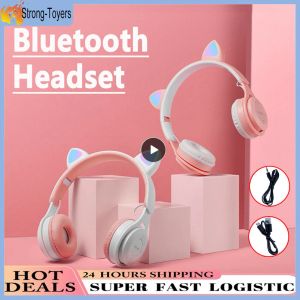 Headphone/Headset Nouveau Flash Light oreilles de chat mignon casque sans fil avec contrôle micro LED enfant fille stéréo musique casque téléphone Bluetooth casque cadeau