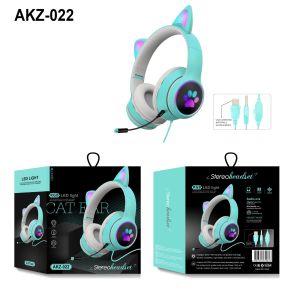 Hoofdtelefoon/headset Nieuwe bedrade kattenoor hoofdtelefoons Pluggable Ruisreductie Dual Mic Virtual 7.1 kanaal LED -verlichting Leuke meid gaming headset