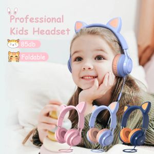 Casque/casque professionnel 85db casques pour enfants oreilles de chat mignon casque de jeu filaire 3.5mm AUX pliable avec micro meilleur cadeau