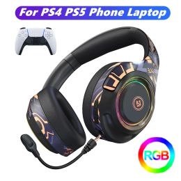 Headphone / Headset RVB HIFI STEREO BASS Wireless Headphones avec microphone pour PS4 PlayStation 5, téléphone portable LED PC Bluetooth 5.0 Gamer HeadSesets