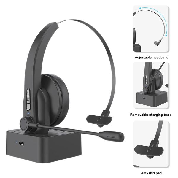 Auriculares/auriculares Auriculares de un solo oído Auriculares Bluetooth con micrófono Cancelación de ruido Auriculares montados en la cabeza para teléfonos celulares PC Tableta