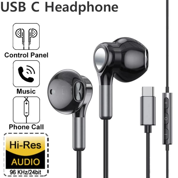 Casque / casque Type C DAC Wired Headset Bass Stereo Sport Music Eitphone avec micro pour Samsung Galaxy S23 S22 S21 Ultra S20 Note 20 10 Plus Jack