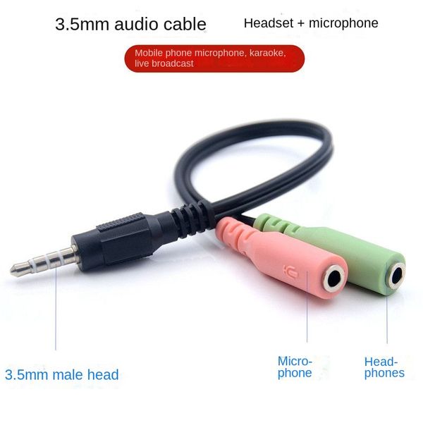 Répartiteur de micro pour casque, adaptateur de casque 3,5 mm (microphone + audio) 2 TRS femelle vers TRRS mâle CTIA stéréo Jack Y câble compatible pour casque de jeu à double prise vers téléphone, ordinateur portable