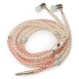 Auriculares mp3 diamantes perlas perlas en el collar de la oreja auriculares con micrófono regalos de moda para niñas auriculares para el collar de auriculares 3.5 mm 1pc