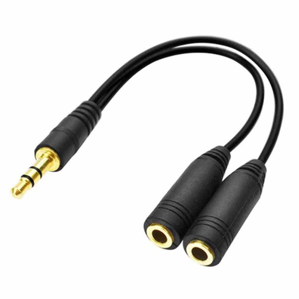 Auricular Y Splitter 3.5mm Cable de extensión Audio Estéreo Macho a 2 puertos Hembra Micrófono Spliter Adaptador chapado en oro