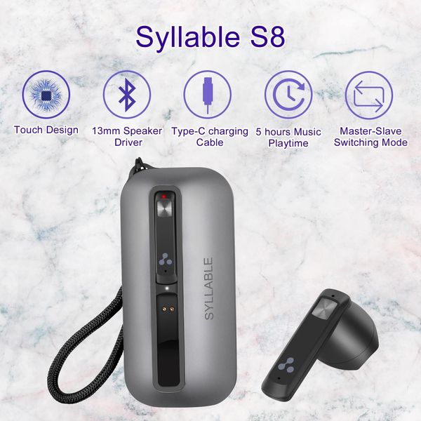 Auriculares 2023 SYLLABLE S8 TWS Auriculares Auriculares táctiles Modo de conmutación MasterSlave 5 horas Auriculares inalámbricos S8 Controlador de altavoz de 13 mm