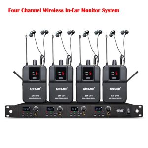 Hoofdtelefoon Acemisch EMD04 Wireless in Ear Monitor System 4 Channels Zending Host met 4 Bodypack -ontvangers voor podiumprestaties