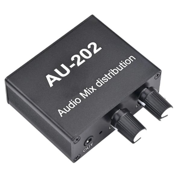 Mélangeur stéréo pour écouteurs AU202, 2 entrées et 2 sorties, distributeur Audio pour casque, amplificateur de puissance externe, contrôle du Volume seul