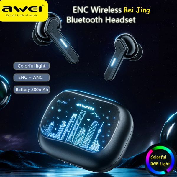 Écouteurs Awei T53 ANC écouteurs sans fil 40dB suppression du bruit Bluetooth 5.3 casque 4 micro ENC HD appel TWS écouteurs faible latence