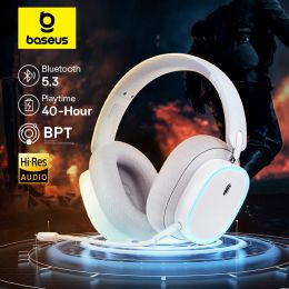 Casque sans fil de jeu Baseus GH02 avec micro casque supra-auriculaire Bluetooth 5.3 pilote 40 mm 2.4G/sans fil/câble casques RVB