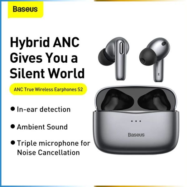 Casque Bluetooth Baseus S2 True Wireless ANC Réduction automatique du bruit Mouvement binaural Aucun retard dans l'endurance de surlongueur de l'oreille