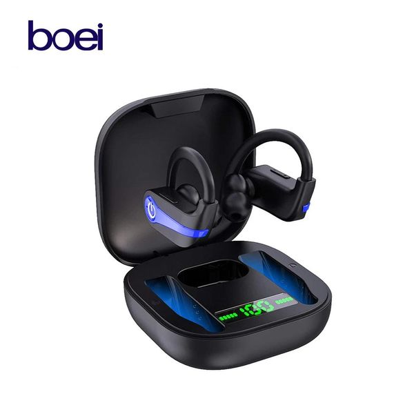 Boei Écouteurs Bluetooth 5.1 avec autonomie de 40 heures, crochet d'oreille, casque sans fil, son stéréo HiFi, ANC, pour l'entraînement, la course à pied