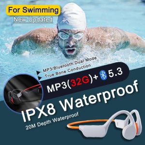 Écouteurs à conduction osseuse Bluetooth 5.3, écouteurs sans fil IPX8, casque étanche, mémoire de 32 go, lecteur MP3 pour la natation, crochet d'oreille avec micro