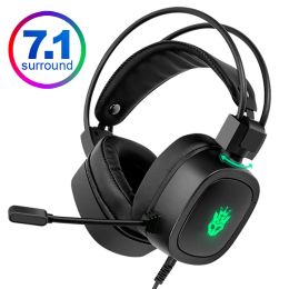 Cosbary Casque de jeu avec microphone pour ordinateur PC, pilote 50 mm, son surround 7.1, casque filaire, lumière LED colorée