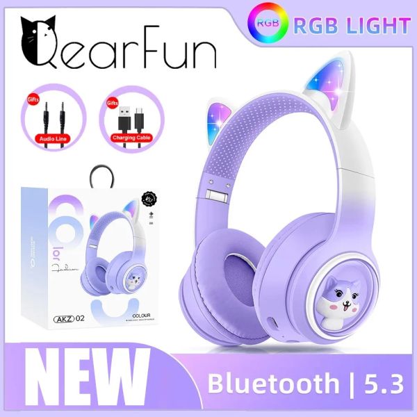 Écouteurs mignons écouteurs d'oreille de chat 3D avec lumière LED RGB casque de capsule spatiale sans fil Bluetooth pour l'école pour enfants cadeaux pour filles