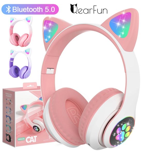 Écouteurs chat mignon écouteurs Bluetooth filles enfants brillant écouteurs sans fil avec micro intégré, écouteurs pour enfants étudiants enfants cadeau