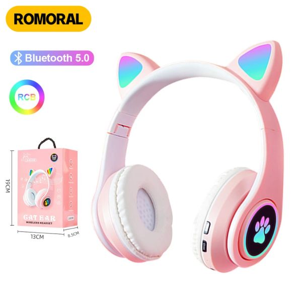 Auriculares Cute Cat Auriculares inalámbricos RGB Cute Cat Ears Auriculares con micrófono Cancelación de ruido Música estéreo para niños Regalos para niños