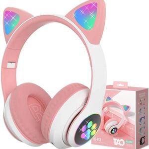 Koptelefoon Leuke koptelefoon Kat oor LED-licht Opvouwbare Bluetooth-hoofdtelefoon Draadloos Kat oor koptelefoon Muziek Helm Telefoon voor kinderen Geschenken