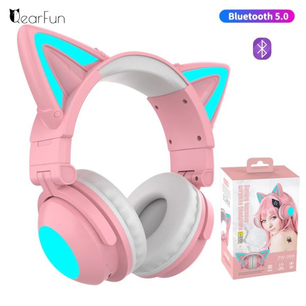 Auriculares Lindos auriculares inalámbricos Bluetooth RGB niñas regalo para niños auriculares estéreo con micrófono Control de música luz oreja de gato auriculares para juegos