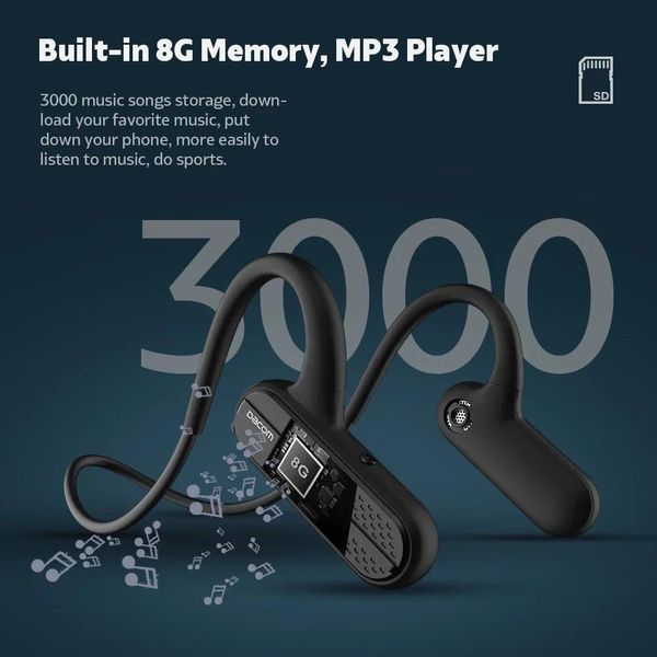 Auriculares Dacom Airwings Reproductor de música MP3 Bluetooth 5.0 Auriculares deportivos Auriculares inalámbricos impermeables Memoria de 8 GB Auriculares para correr Gimnasio