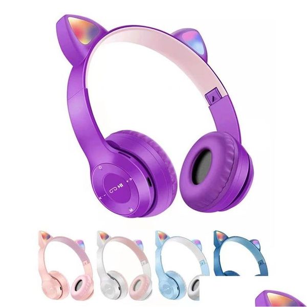 Écouteurs écouteurs oreilles de chat mignon Bluetooth casque sans fil avec micro suppression du bruit enfant fille casque de musique stéréo têtes de téléphone Dhtk3