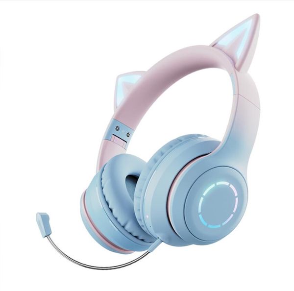 Casque Écouteurs Flash Light Oreilles De Chat Mignon Sans Fil Avec Micro Peut Contrôler Led Kid Filles Stéréo Téléphone Musique Bluetooth Casque Jeu Otr0K