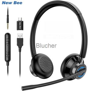 Koptelefoon Koptelefoon New Bee USB-headset met microfoon dempen voor pc 35 mm zakelijke koptelefoon met draaibare microfoon Ruisonderdrukking voor callcenter x0718